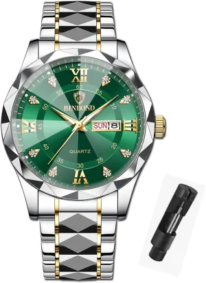 quantify Shoshone businesswoman overturn reunion Quartz Waterproof Luminous Date Two Tone Luxury Casual Mens Wrist Watches Watch for Men Stainless Steel Diamond Business Dress Analog 