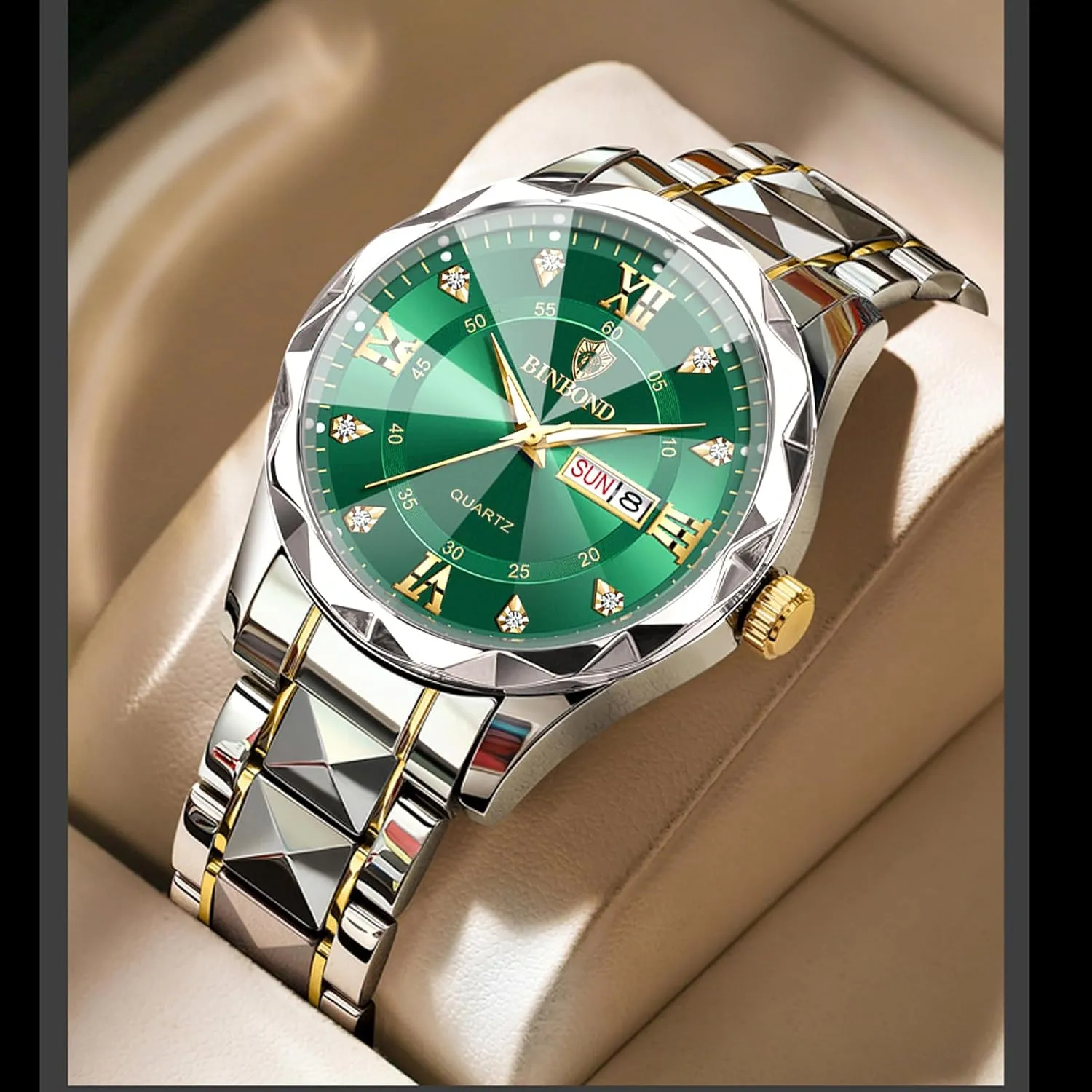 quantify Shoshone businesswoman overturn reunion Quartz Waterproof Luminous Date Two Tone Luxury Casual Mens Wrist Watches Watch for Men Stainless Steel Diamond Business Dress Analog 
