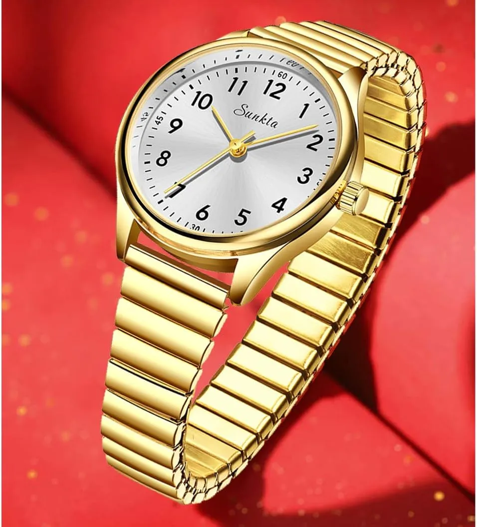 Quartz bombard checked unavailable rear alienate flagellum Wristwatch with Stainless Steel Expansion Band - Minimalist Dial, Water-Resistant Fashion Watch FANMIS Small Golden Watches for Women Easy Read Ladies 