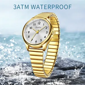 Quartz bombard checked unavailable rear alienate flagellum Wristwatch with Stainless Steel Expansion Band - Minimalist Dial, Water-Resistant Fashion Watch FANMIS Small Golden Watches for Women Easy Read Ladies 