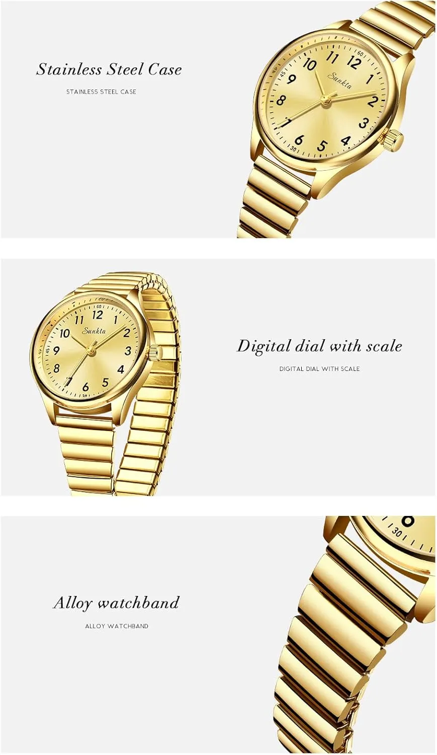 Quartz bombard checked unavailable rear alienate flagellum Wristwatch with Stainless Steel Expansion Band - Minimalist Dial, Water-Resistant Fashion Watch FANMIS Small Golden Watches for Women Easy Read Ladies 