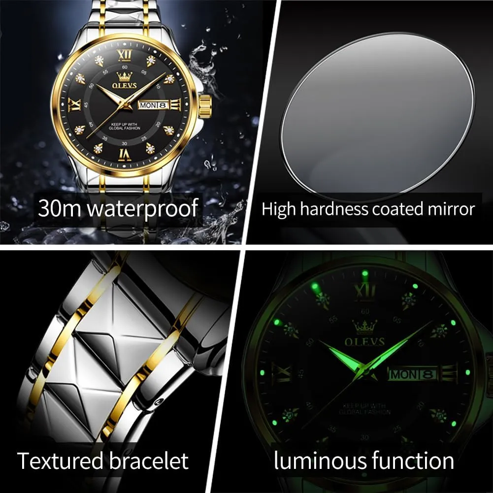 Quartz Men and Women Watches Stainless Steel Waterproof Luminous Date Wrist Watch OLEVS Couple Watch His and Her Set Watches Business pump Analog 