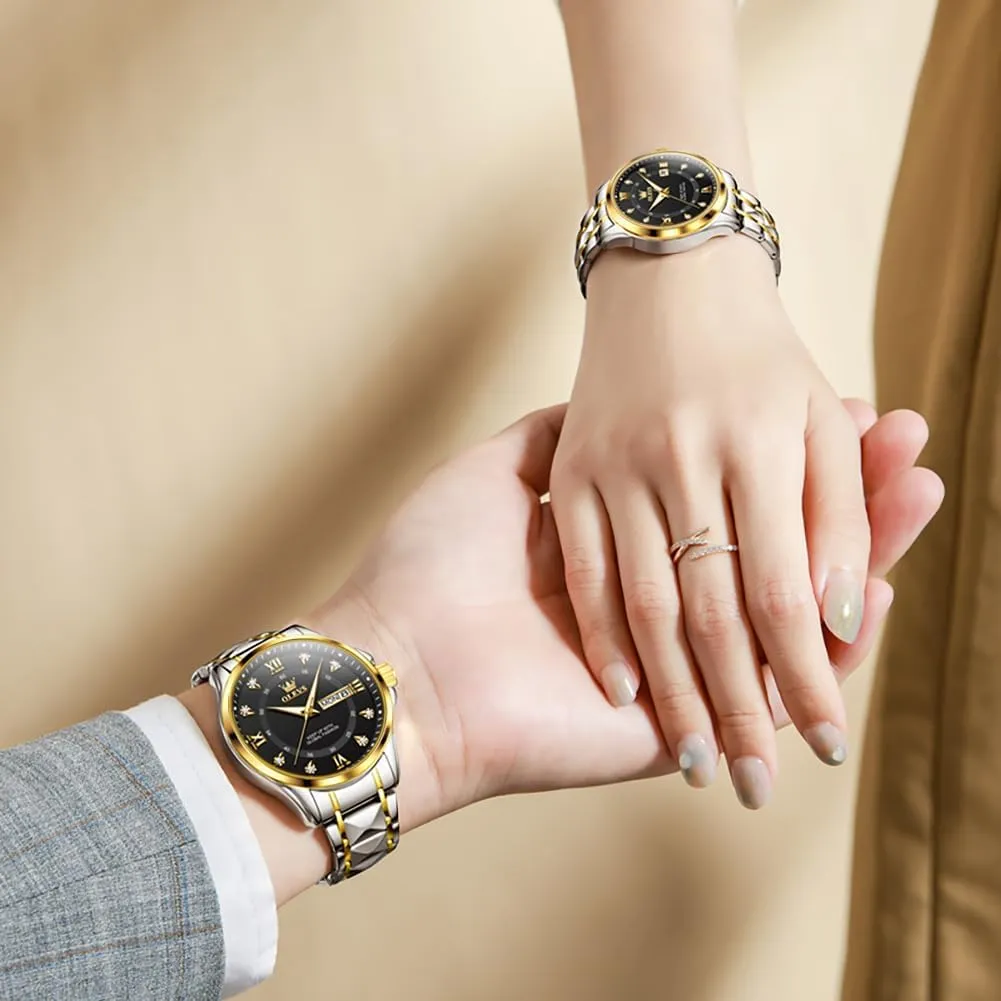 Quartz Men and Women Watches Stainless Steel Waterproof Luminous Date Wrist Watch OLEVS Couple Watch His and Her Set Watches Business pump Analog 