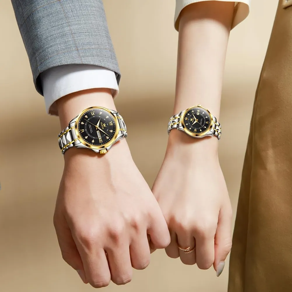 Quartz Men and Women Watches Stainless Steel Waterproof Luminous Date Wrist Watch OLEVS Couple Watch His and Her Set Watches Business pump Analog 