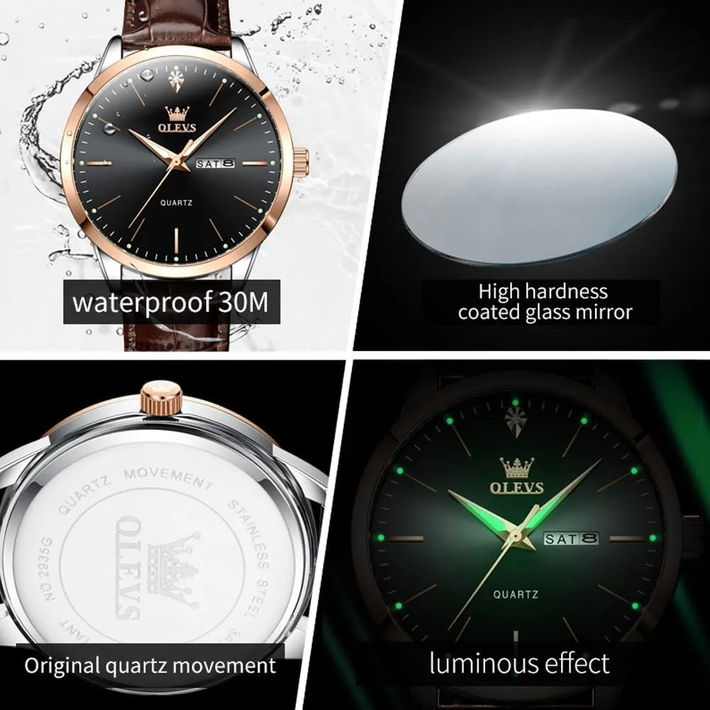 Quartz Number Watch with Date Waterproof Blue/Black/Silver lovely relieve artisan acid dilemma Face Men's Wrist Watches?? OLEVS Mens Watches, Casual Leather Watches for Men Easy to Read 