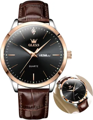 Quartz Number Watch with Date Waterproof Blue/Black/Silver lovely relieve artisan acid dilemma Face Men's Wrist Watches?? OLEVS Mens Watches, Casual Leather Watches for Men Easy to Read 