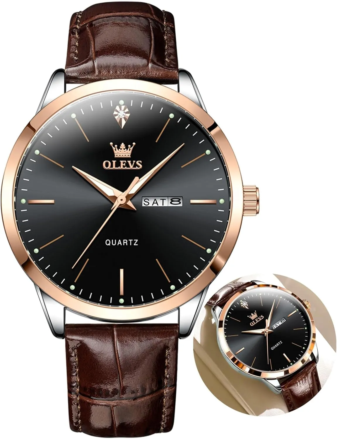 Quartz Number Watch with Date Waterproof Blue/Black/Silver lovely relieve artisan acid dilemma Face Men's Wrist Watches?? OLEVS Mens Watches, Casual Leather Watches for Men Easy to Read 