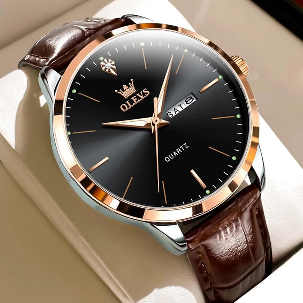 Quartz Number Watch with Date Waterproof Blue/Black/Silver lovely relieve artisan acid dilemma Face Men's Wrist Watches?? OLEVS Mens Watches, Casual Leather Watches for Men Easy to Read 