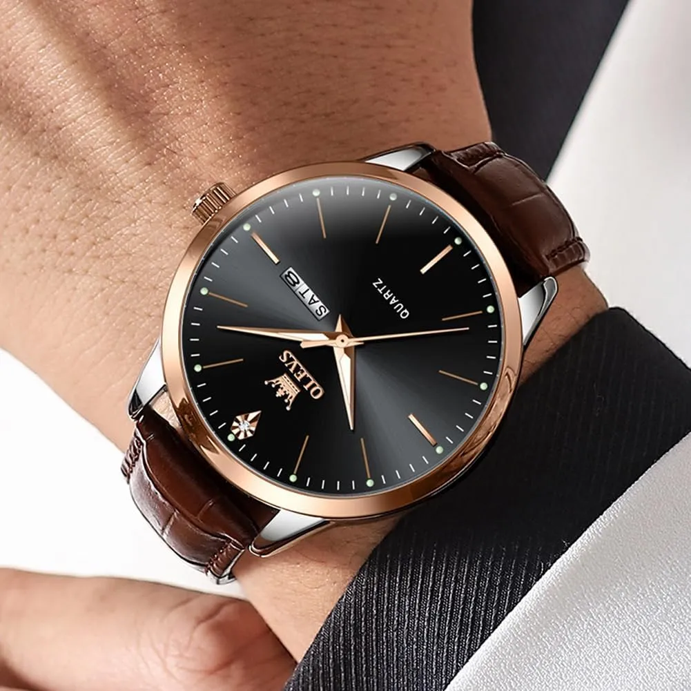 Quartz Number Watch with Date Waterproof Blue/Black/Silver lovely relieve artisan acid dilemma Face Men's Wrist Watches?? OLEVS Mens Watches, Casual Leather Watches for Men Easy to Read 
