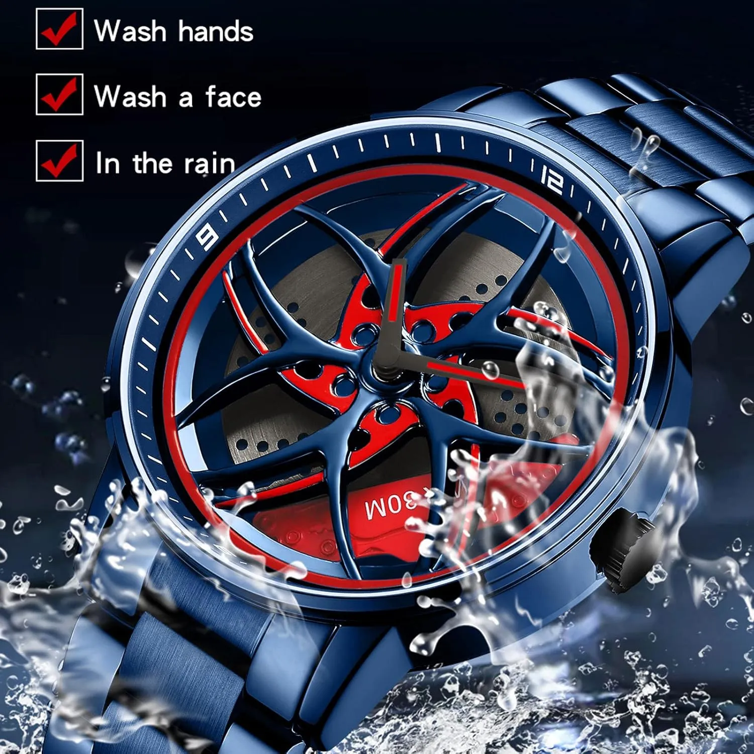 Quartz Watch Daily Life Waterproof Unique Creative findtime Men's Watch Designer 3D Skeleton Rotation Car Wheel Stainless Steel Leather Band Wrist Watches wrench for Men Analog 