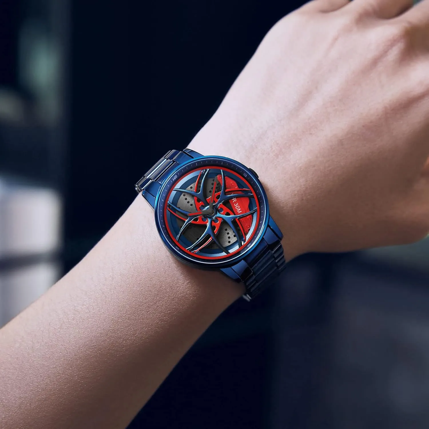 Quartz Watch Daily Life Waterproof Unique Creative findtime Men's Watch Designer 3D Skeleton Rotation Car Wheel Stainless Steel Leather Band Wrist Watches wrench for Men Analog 