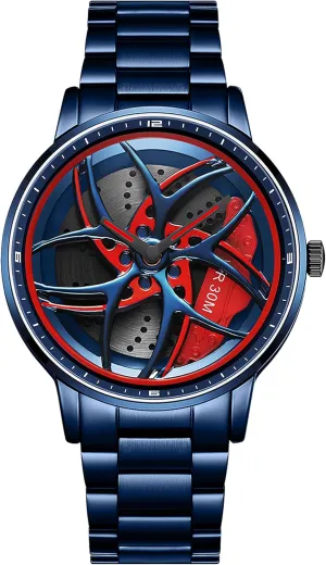 Quartz Watch Daily Life Waterproof Unique Creative findtime Men's Watch Designer 3D Skeleton Rotation Car Wheel Stainless Steel Leather Band Wrist Watches wrench for Men Analog 