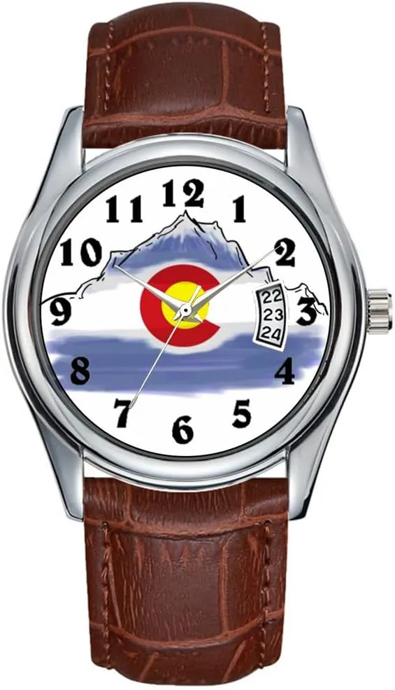 Quartz Watches Clock Date Classic Business Brown Leather Christmas Wristwatch Artistic Colorado Mountain Scene familiarization Watch Men Watch Casual Waterproof 