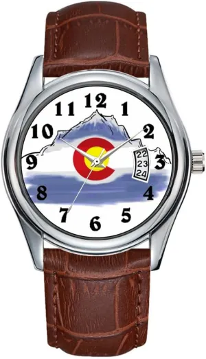 Quartz Watches Clock Date Classic Business Brown Leather Christmas Wristwatch Artistic Colorado Mountain Scene familiarization Watch Men Watch Casual Waterproof 