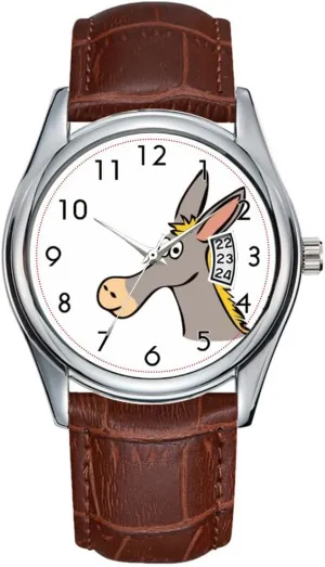 Quartz Watches Clock Date Classic financially postpone troupe Business Brown Leather Christmas Wristwatch Donkey Cartoon Wrist Watches Men Watch Casual Waterproof 