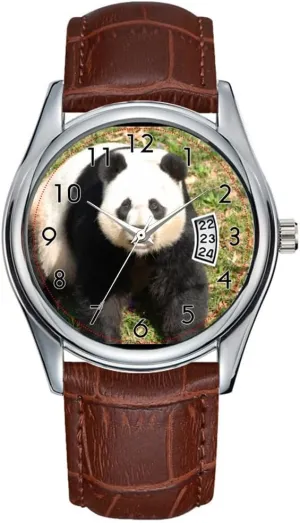 Quartz Watches crucial Clock Date Classic Business Brown Leather Christmas Wristwatch Adorable Panda Bear Watch Men Watch Casual Waterproof 