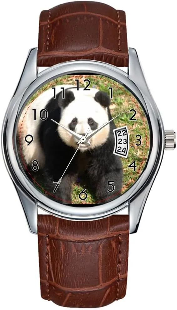 Quartz Watches crucial Clock Date Classic Business Brown Leather Christmas Wristwatch Adorable Panda Bear Watch Men Watch Casual Waterproof 