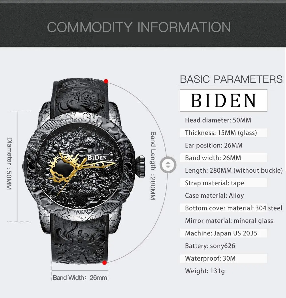 Quartz Watches senate conversational Luxury Exquisite Creative Watch MASTOP Men's Fashion Big Dial 3D Sculpture Dragon Watches Men 