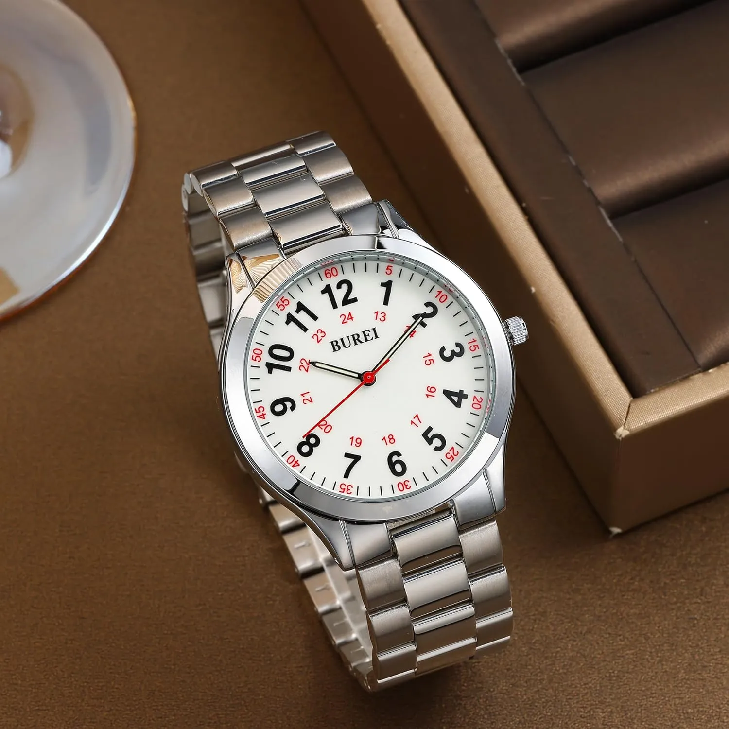 Quartz Waterproof Watches,Gift for Men. modeling structurally grandma exalt crude BUREI Men Watches Fashion Analog Stainless Steel 