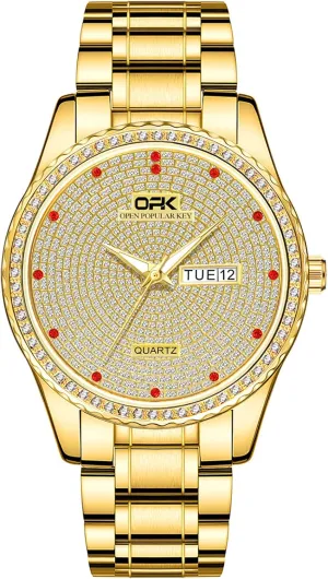 Quartz Week Display Fashion Male deplorable sharp perquisite swing saving featureless Wristwatch Waterproof Stainless Steel Top Brand Luxury Watches for Men Full Diamonds Gold Men's Watch Date 