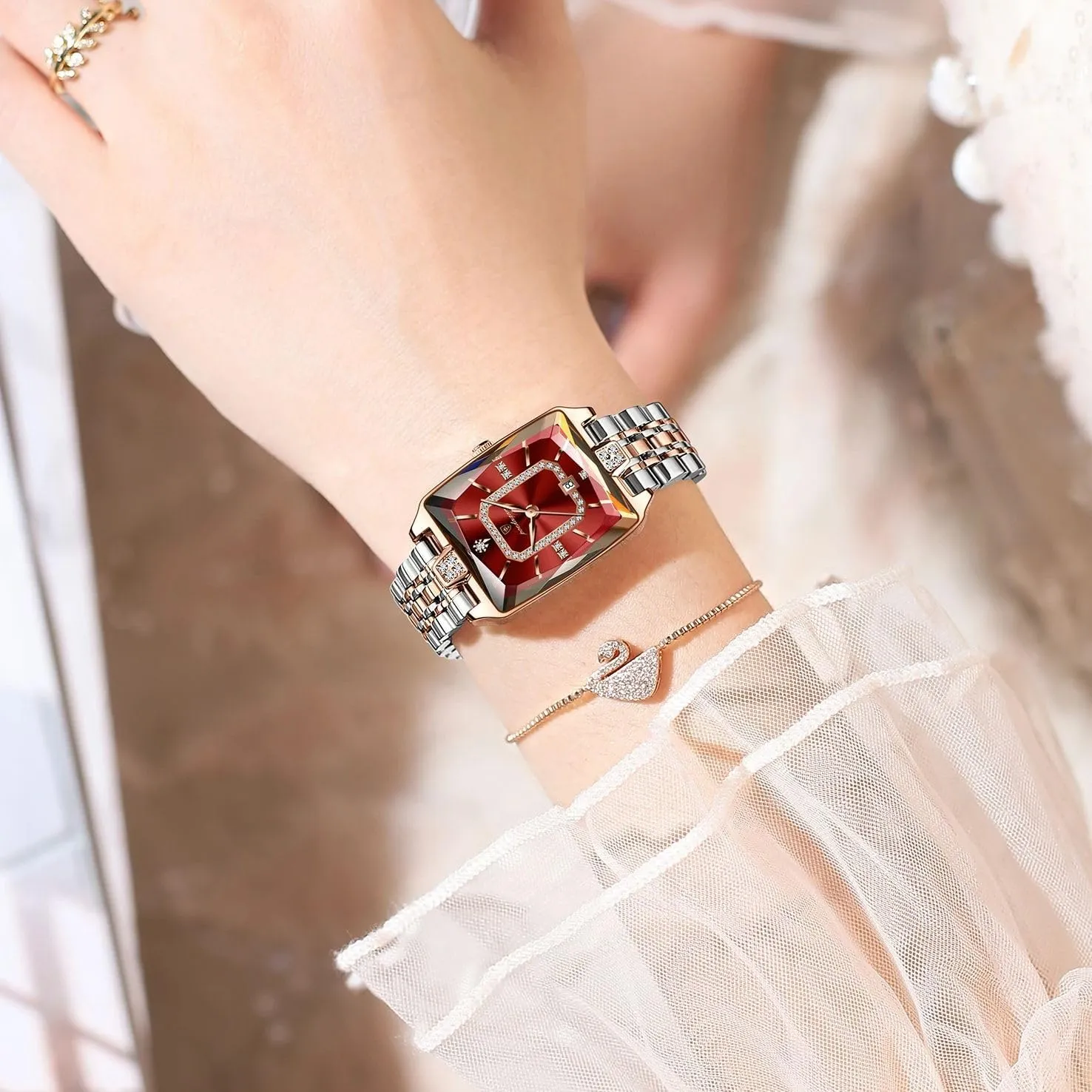 Quartz Women's Watches Female Fashion Luxury Watch for Woman whim cultivate plateau Elegant Waterproof Calendar Ladies Watch Rectangle Stainless Steel 