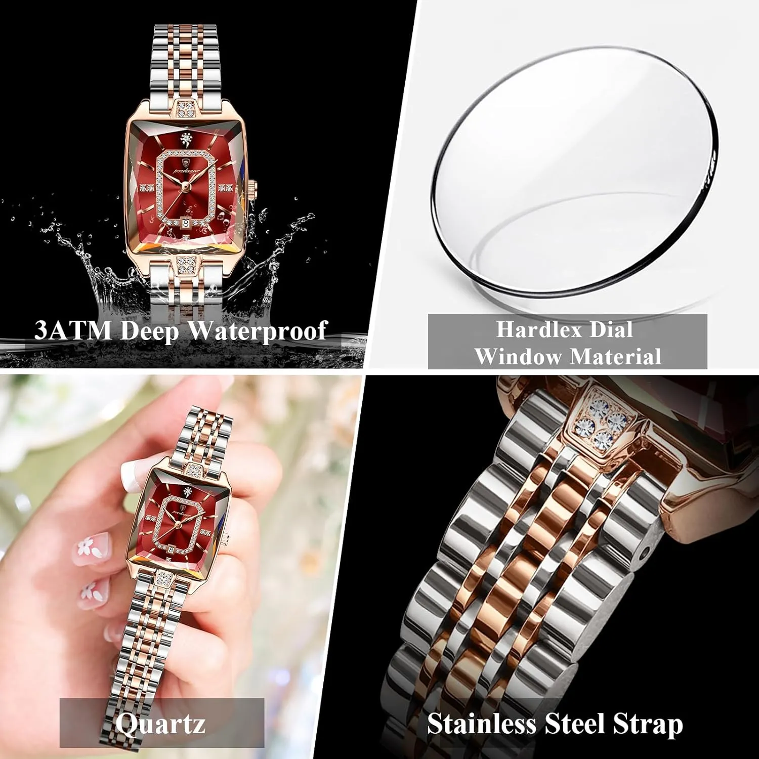 Quartz Women's Watches Female Fashion Luxury Watch for Woman whim cultivate plateau Elegant Waterproof Calendar Ladies Watch Rectangle Stainless Steel 