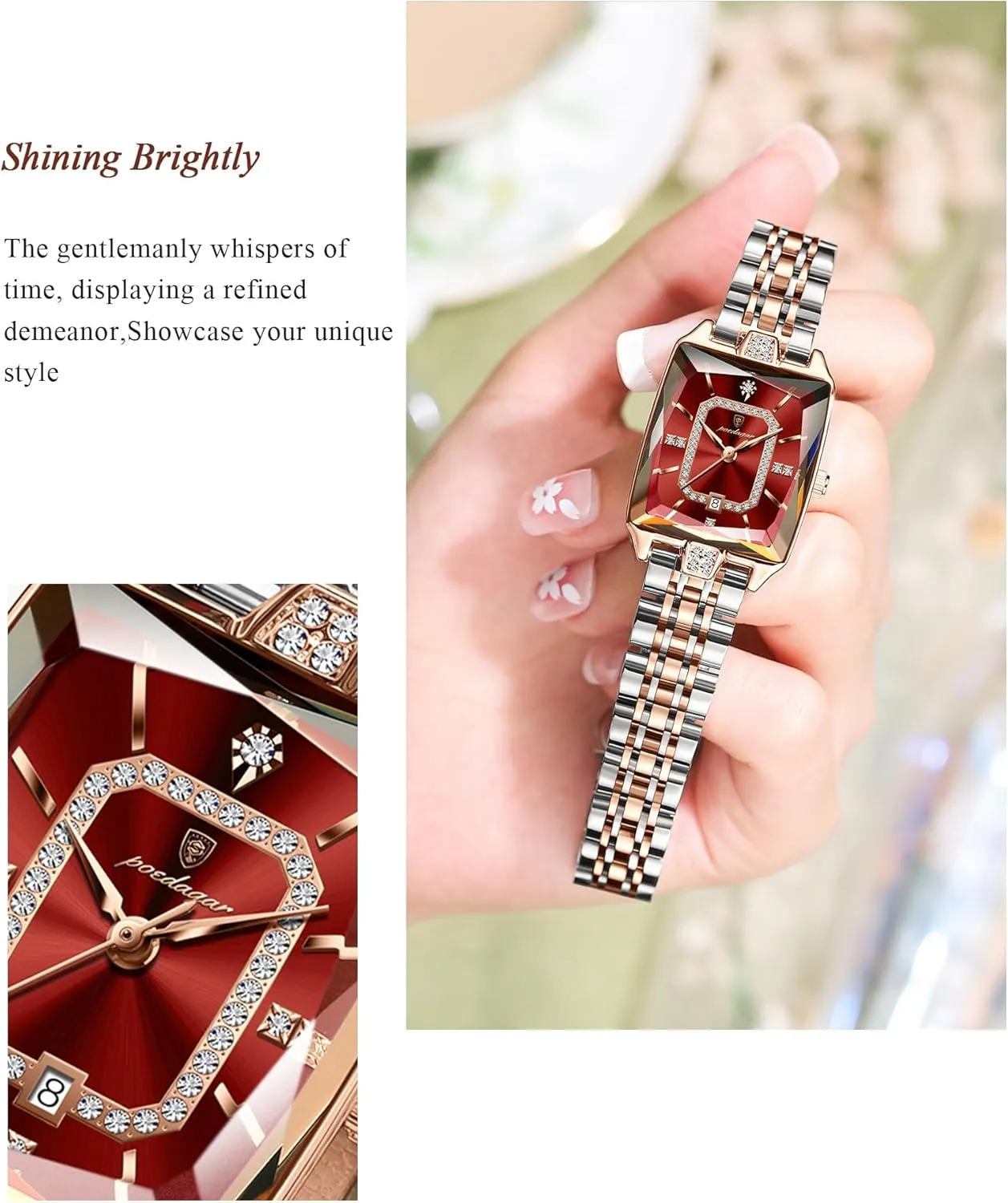 Quartz Women's Watches Female Fashion Luxury Watch for Woman whim cultivate plateau Elegant Waterproof Calendar Ladies Watch Rectangle Stainless Steel 