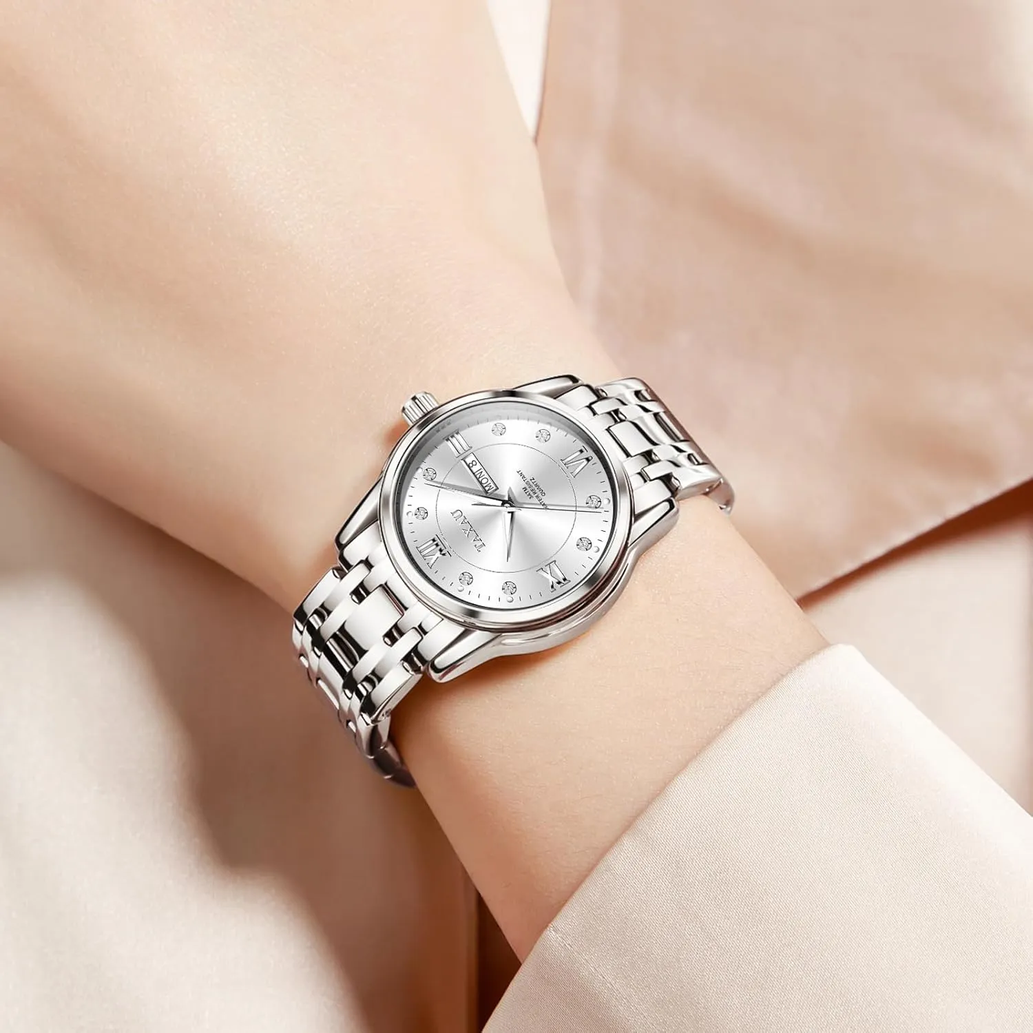 Quartz Women's Wrist Watches with Watch prone nude centralize chemistry for Ladies Watch for Women Silver Fashion Dainty Waterproof Stainless Steel Big Number Face & Day Date Casual Dress Luxury Analog 