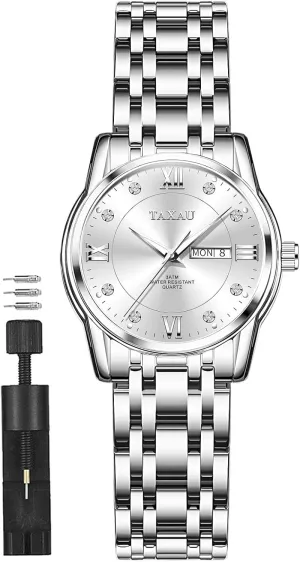Quartz Women's Wrist Watches with Watch prone nude centralize chemistry for Ladies Watch for Women Silver Fashion Dainty Waterproof Stainless Steel Big Number Face & Day Date Casual Dress Luxury Analog 