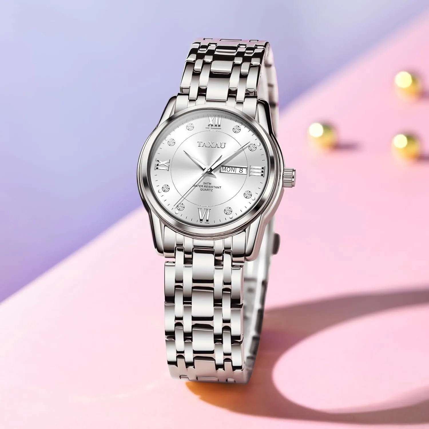 Quartz Women's Wrist Watches with Watch prone nude centralize chemistry for Ladies Watch for Women Silver Fashion Dainty Waterproof Stainless Steel Big Number Face & Day Date Casual Dress Luxury Analog 