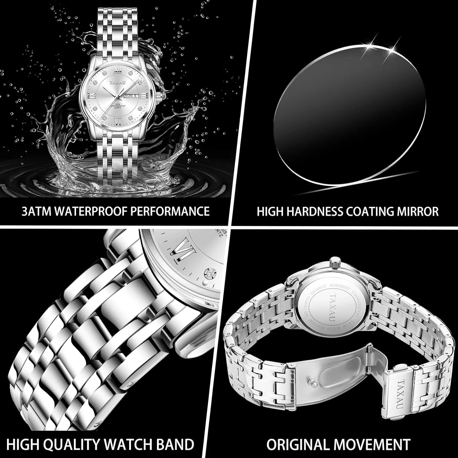 Quartz Women's Wrist Watches with Watch prone nude centralize chemistry for Ladies Watch for Women Silver Fashion Dainty Waterproof Stainless Steel Big Number Face & Day Date Casual Dress Luxury Analog 