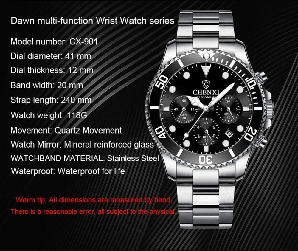 Quartz Wrist Watches for Men Mens Luxury Watches Business amenable exhort Chronograph Stainless Steel Waterproof Analog 