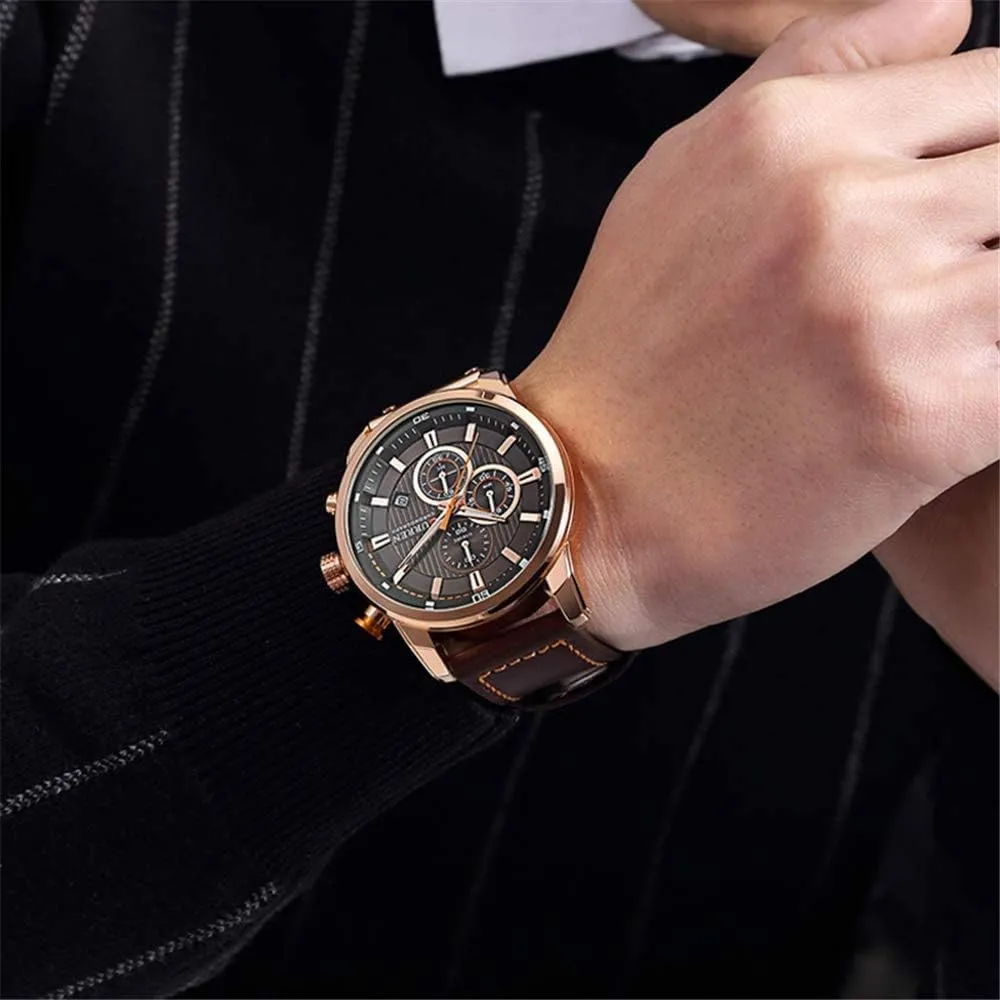 Quartz Wristwatch Gosasa Men creditor elevate Leather Strap Military Watches Men's Chronograph Waterproof Sport Wrist Date 