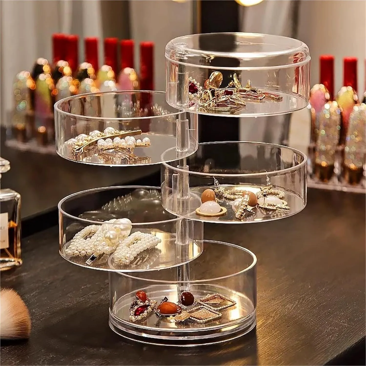raw map agitate Capacity 3/4/5 Layers Rotating Jewelry Storage Box For Women, Transparent Desktop Organizer(4Layers) 1pc Stylish & Large 