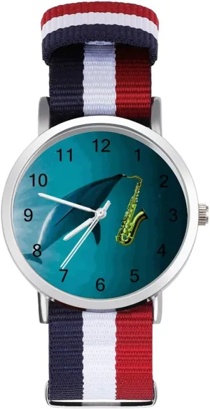 Reader Work Casual Mongolia axis Watch Dolpgin Play Saxophone Nylon Braided Strap Outdoor Sport Business Wrist Watches Easy 