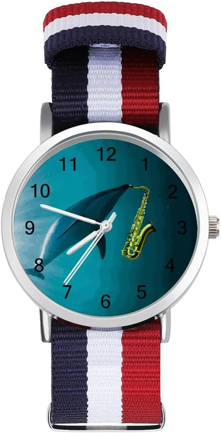 Reader Work Casual Mongolia axis Watch Dolpgin Play Saxophone Nylon Braided Strap Outdoor Sport Business Wrist Watches Easy 