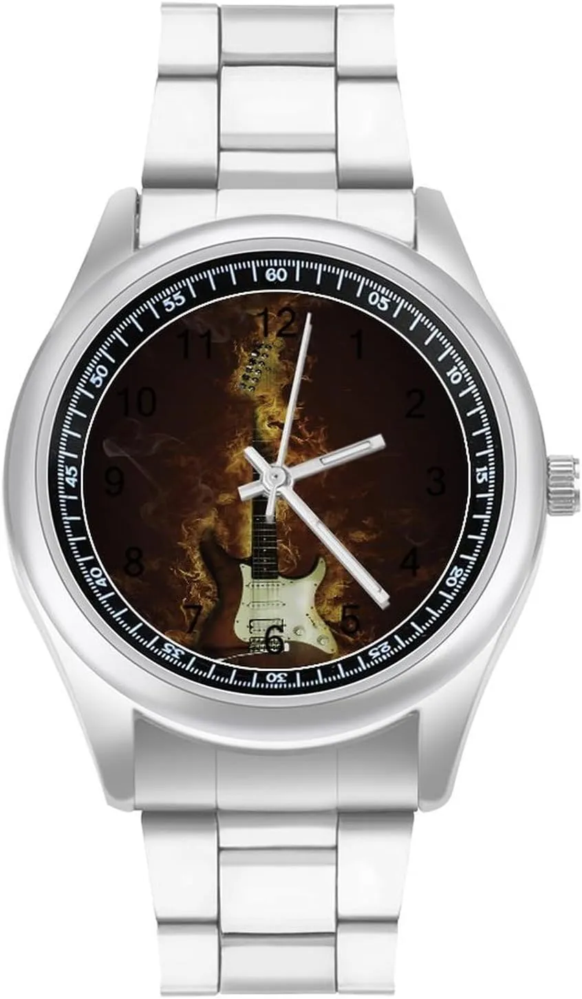 Reader Work Casual Watch Flames Burning Fire Musical Stainless Steel Strap tycoon Simple Business Watches for Men Easy 