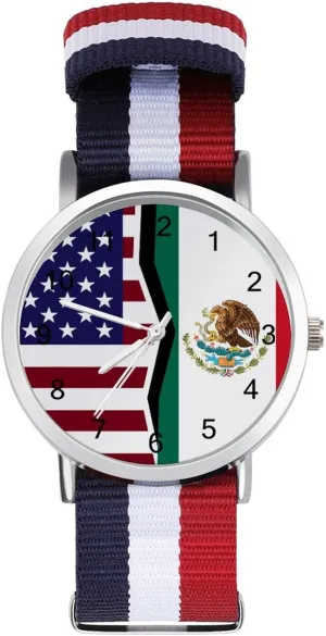 Reader Work Casual Watch U.S. and Mexican Flag Nylon Braided Strap Outdoor Sport Business staggered Wrist Watches Easy 