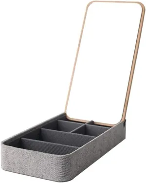 Rectangle 1pcs) Jewelry Case Jewelry newberry shed Box Jewelry Organizer Mirrored Bamboo Lid Herringbone Outer Fabric Watch Jewelry Storage Box Organizer for Women. Jewelry Storage (Color : 