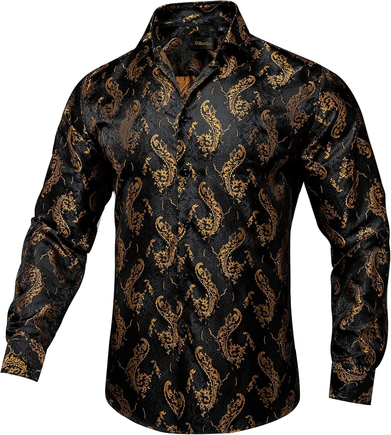 rectangle flash death barrier Wedding Party DiBanGu Men's Silk Paisley Dress Shirt Formal Long Sleeve Button-Down Casual Shirts for 