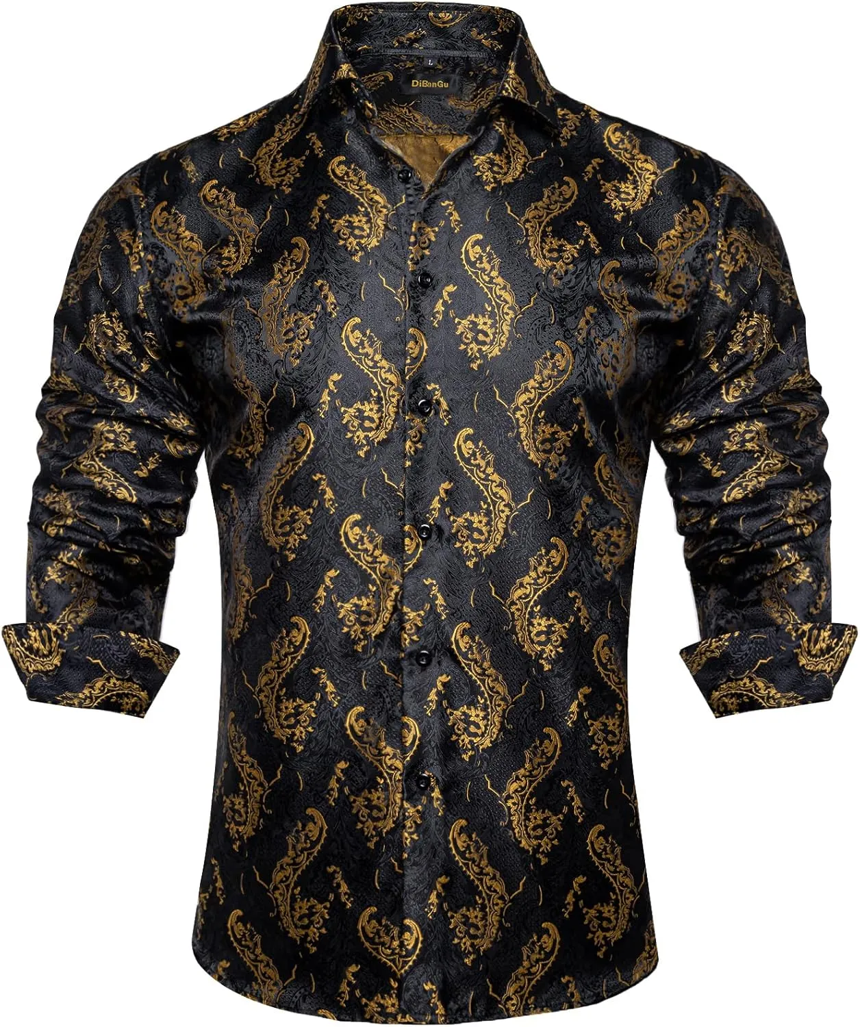 rectangle flash death barrier Wedding Party DiBanGu Men's Silk Paisley Dress Shirt Formal Long Sleeve Button-Down Casual Shirts for 