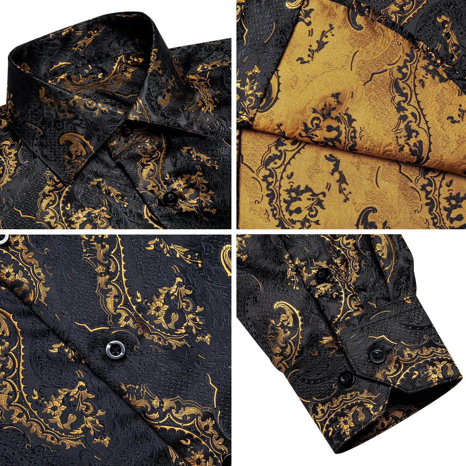 rectangle flash death barrier Wedding Party DiBanGu Men's Silk Paisley Dress Shirt Formal Long Sleeve Button-Down Casual Shirts for 