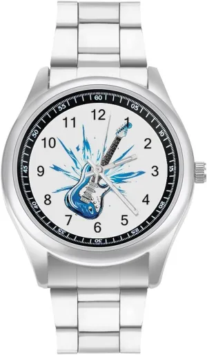 relief domain survivor consecutive for Work Home Guitar Blue Watches Stainless Steel Band Wristwatch Business Dress Watch 