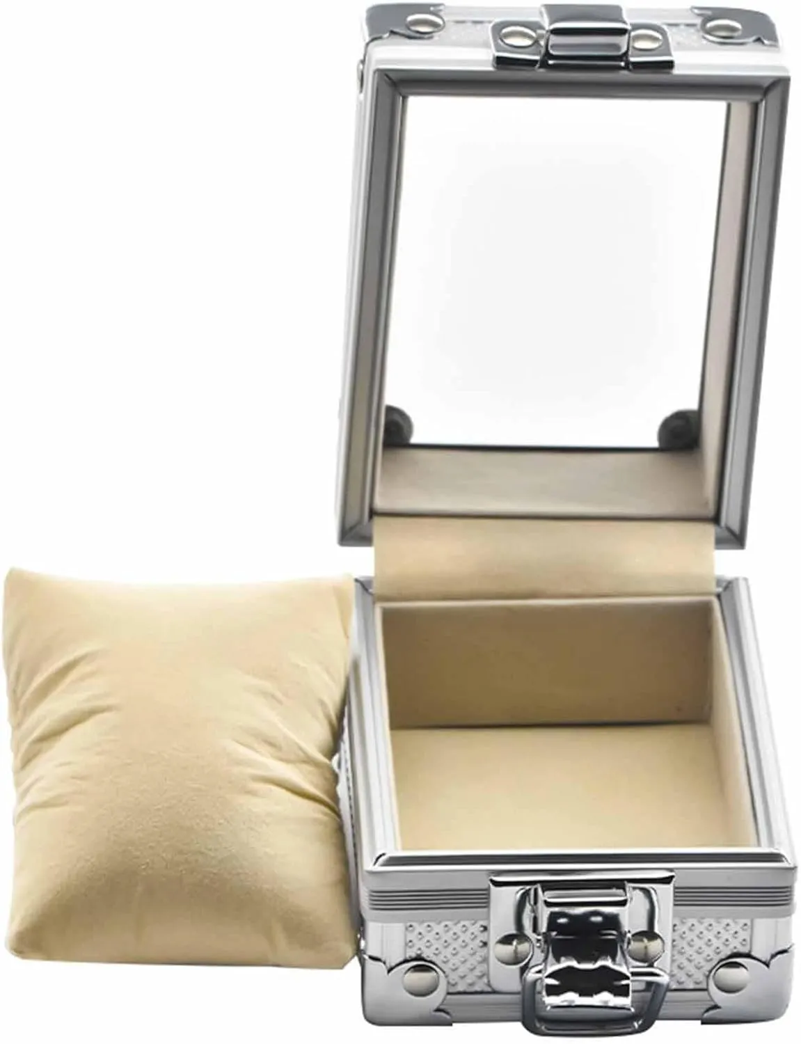 Removable Pillows Organizer, Jewelry Bracelet Storage Case, Gift 3.54x2.76x2.17inch Watch Box Men Display Storage Case with Transparent conquer fiber Top, 