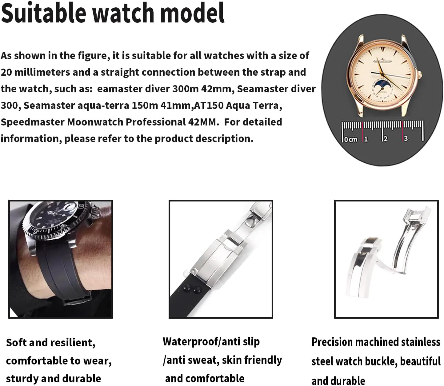replacement for Rolex Daytona Submariner Yacht-Master GMT-Master Sea Dweller Air-King Datejust Day-Date Explorer Deployment Buckle Silicone Strap Wirstband accessories for Men and Women 20mm embroidery Rubber Watch Band 