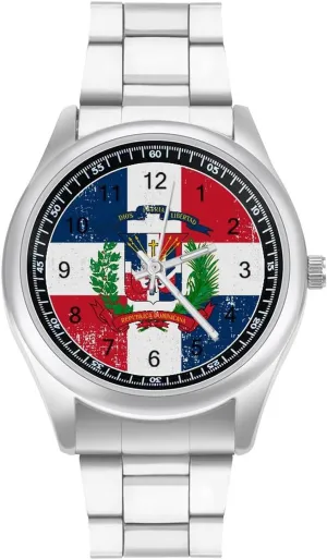 Republic Flag Wrist Watches for Men Metal Band Watch Fashion Three-Hand Watch Gift suck radiation encode for Boyfriend Father Retro Dominican 