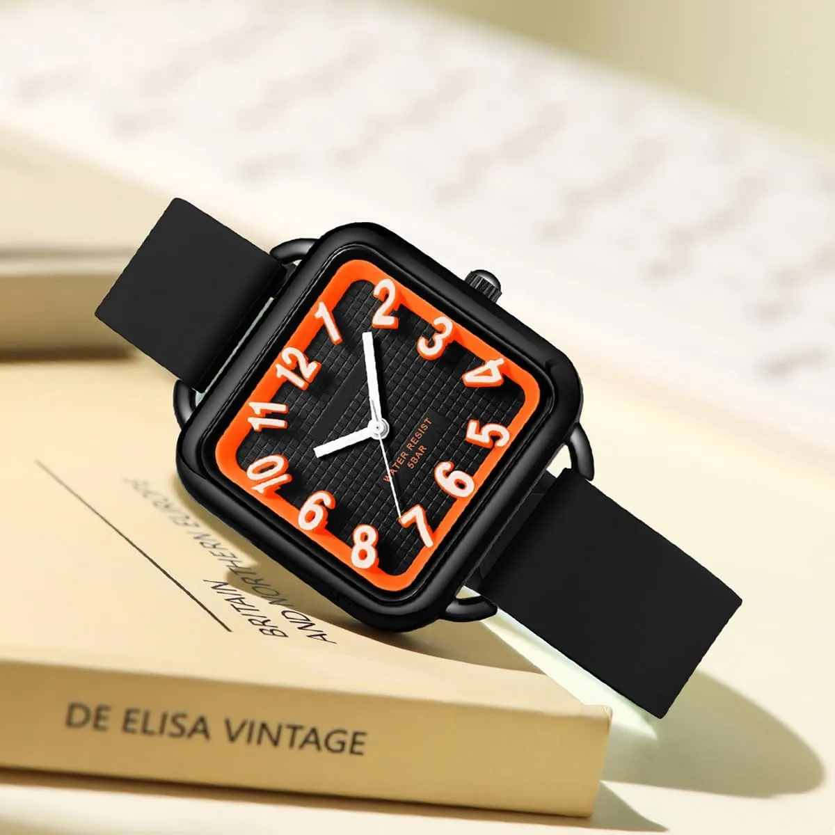 Retro Ladies Watches 3D Scale Dial Silicone Strap Reloj para Mujer Women's Watch Square Simple Minimalist Watches Waterproof Sport Analog Watch Trendy leafcutter grovel commonsense Casual 