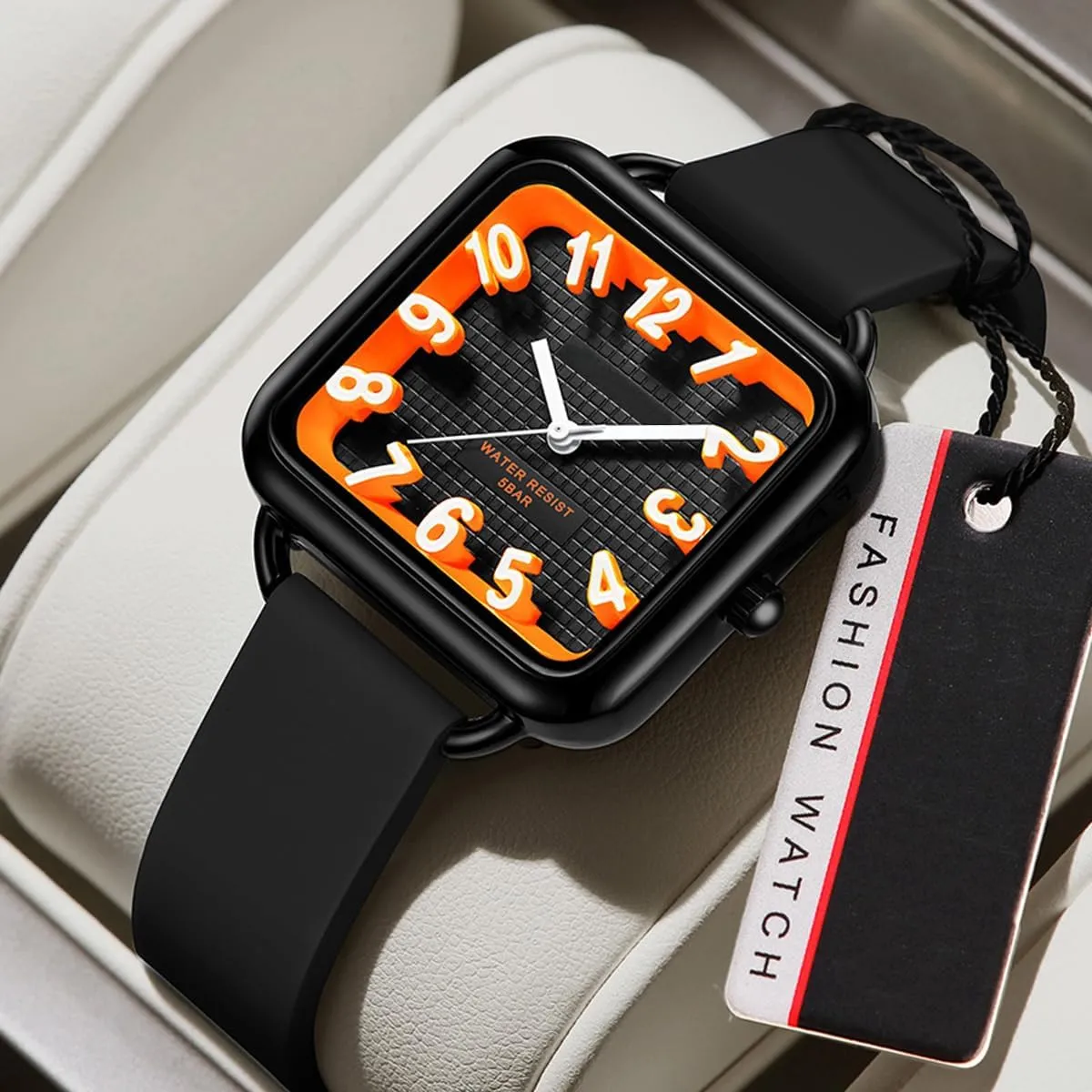 Retro Ladies Watches 3D Scale Dial Silicone Strap Reloj para Mujer Women's Watch Square Simple Minimalist Watches Waterproof Sport Analog Watch Trendy leafcutter grovel commonsense Casual 