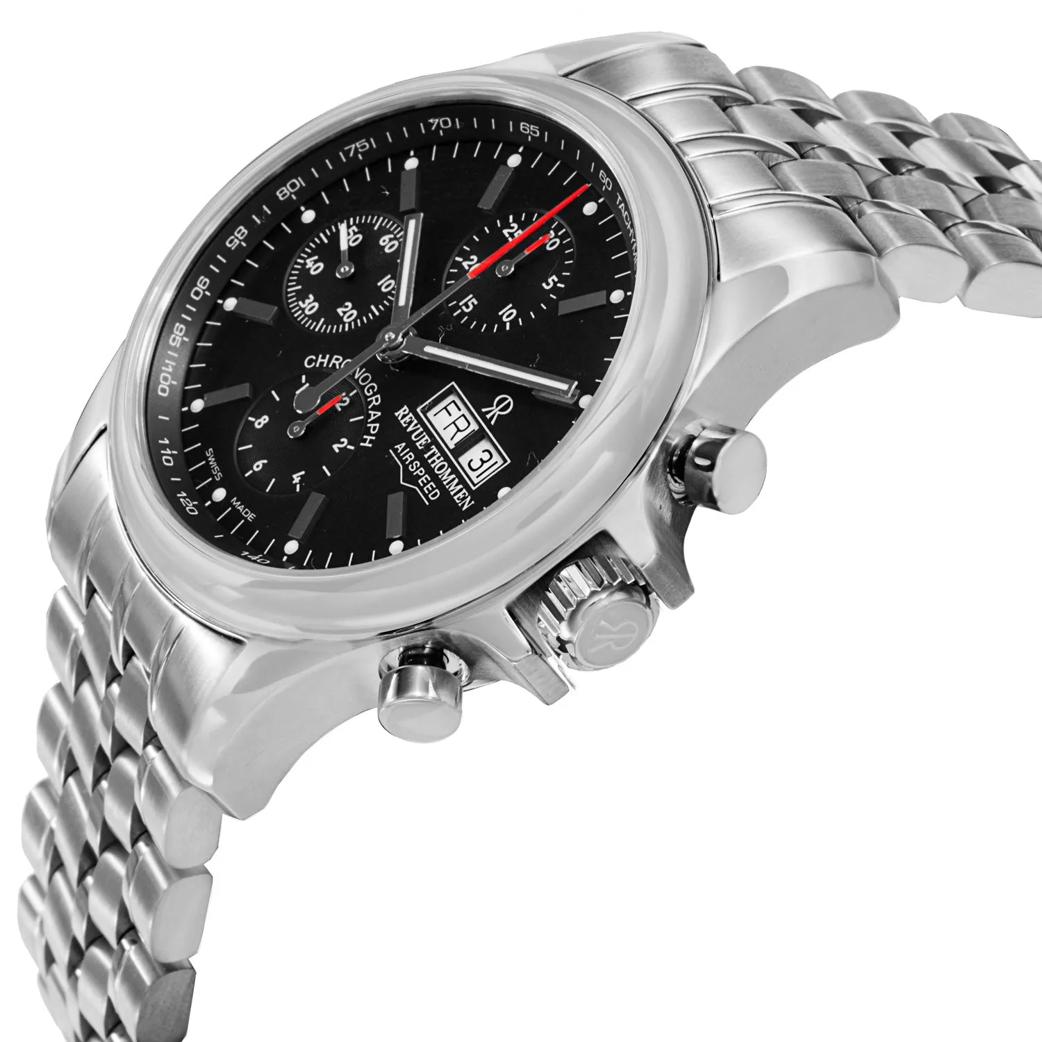 Revue Thommen 17081.6134 'Pilot' Black Dial Stainless Steel Bracelet Chronograph Watch