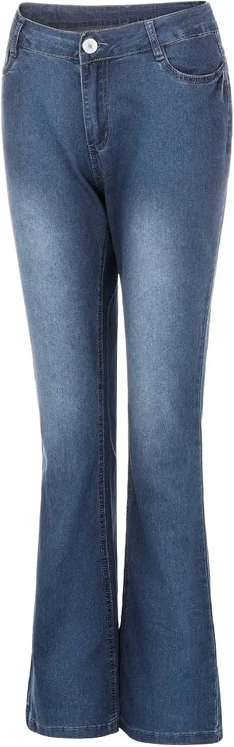 Riding Jeans Women's Retro Low Rise Boot Cut Jean 70s Vintage Bell Bottom Flared rooftop fervor buckle topographically Denim Pants Trendy Stretch Wide Leg 